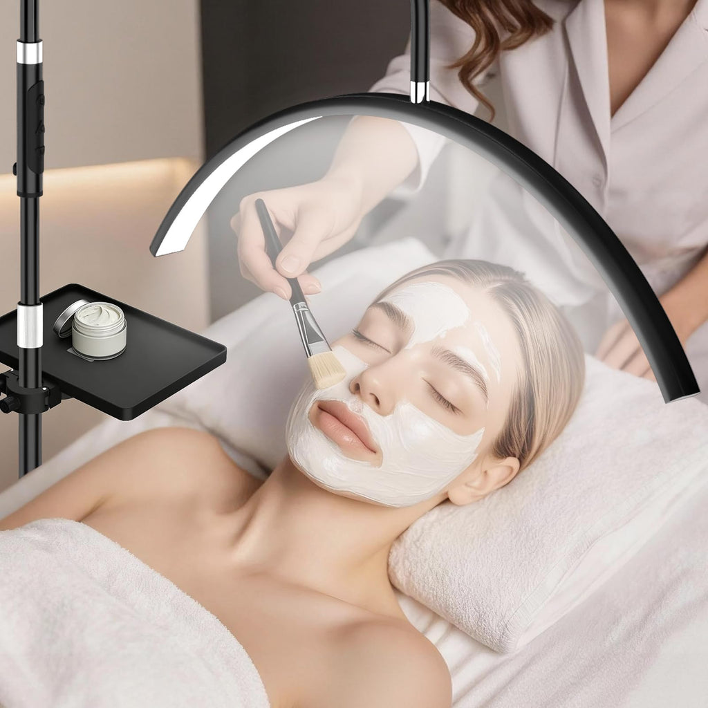 Half Moon Lash Light Dimmable Esthetician Floor Lamp, 2 Trays