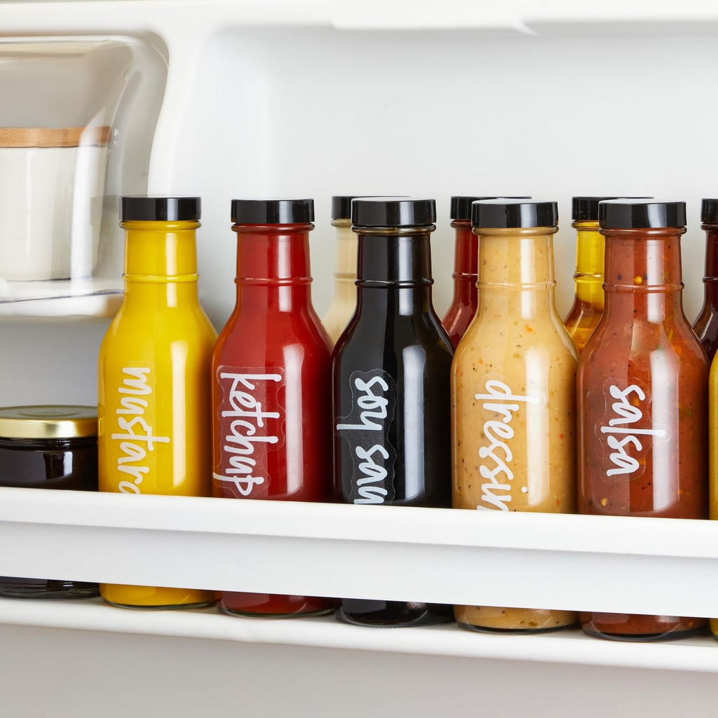 Labels for Storage Bins - 158 Count, White Script Vinyl - Removable Waterproof Labels for Food Containers & Pantry, &