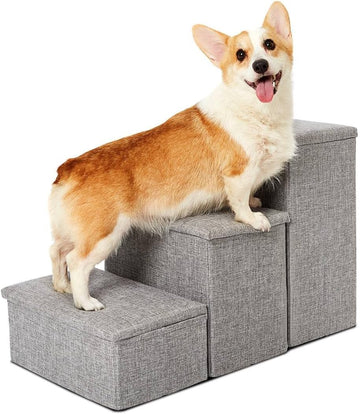 Dog Stairs with Storage and Adjustable Steps for a Puppy, Small or Medium Dog
