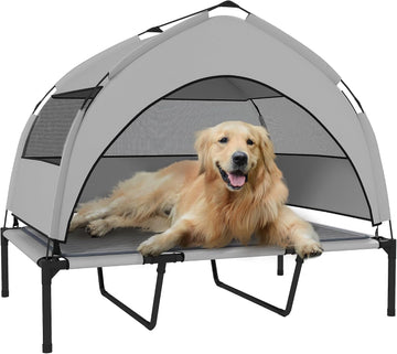 Elevated Dog Bed with Cooling Pad, 42" x 30" x 37", Light Gray