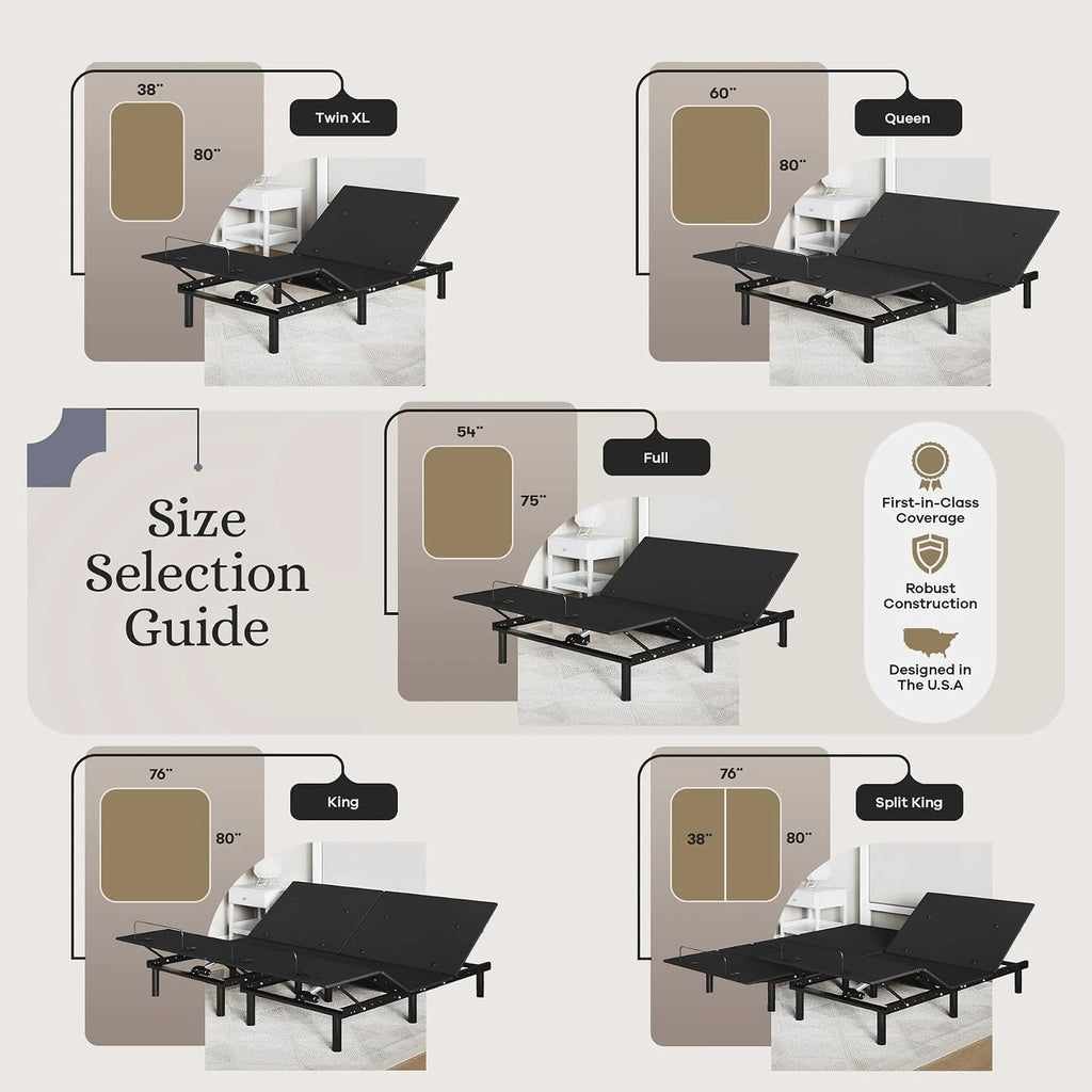 Sven and Son Essential Adjustable Bed Base (Frame Only), Easy Assembly, Head and Foot Lift, Memory Positions, Zero