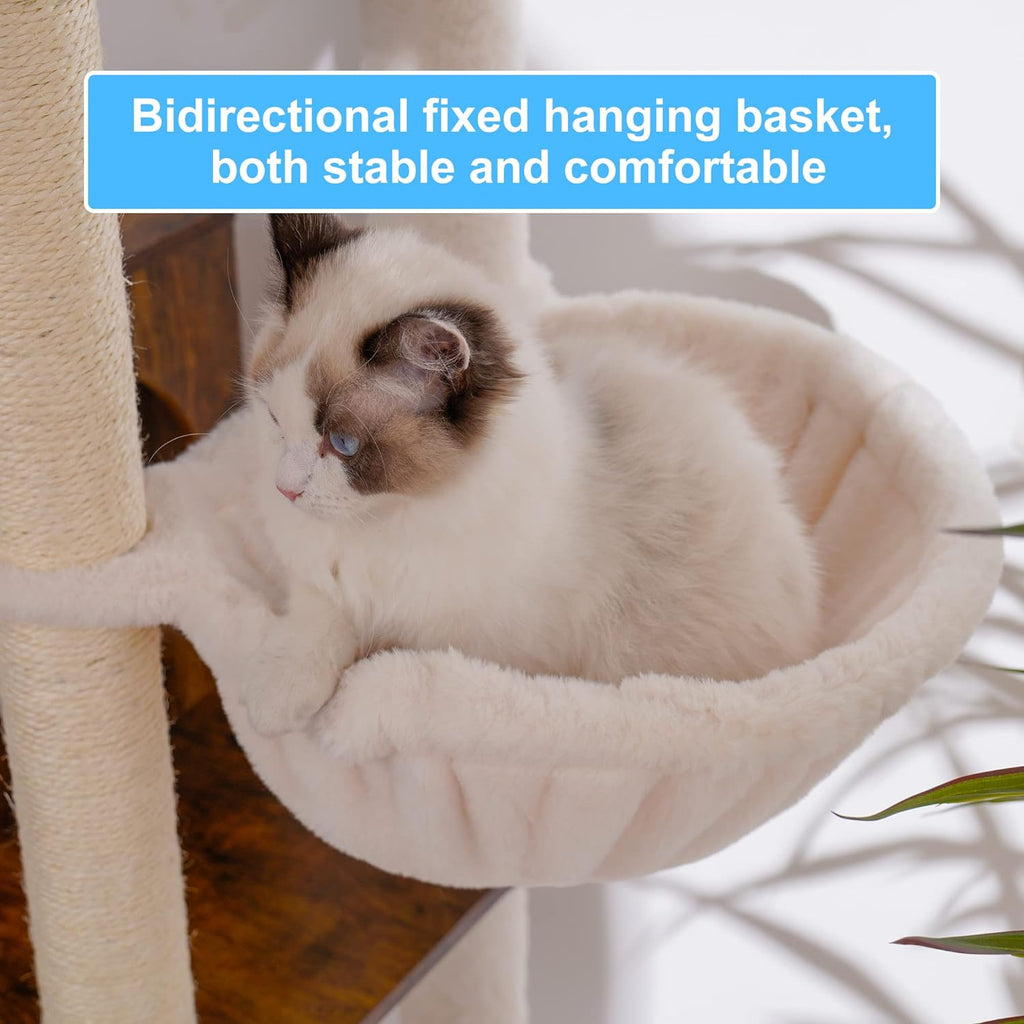 Wooden Cat Tree Tower with Hammock for Indoor Cats
