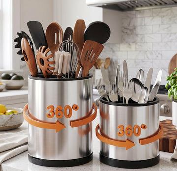 Extra Large Utensil Holder Counter,360°Rotating Stainless Steel