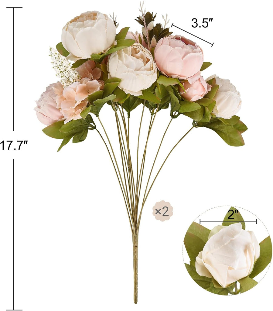Peonies Artificial Flowers, 13 Stems Faux Peonies Real Touch 1 Pack - Set of 2