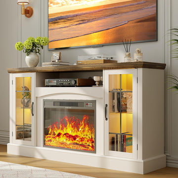 2-in-1 Multifunctional Fireplace TV Stand with 23" Removable Electric Fireplace, 58" Farmhouse Entertainment Center