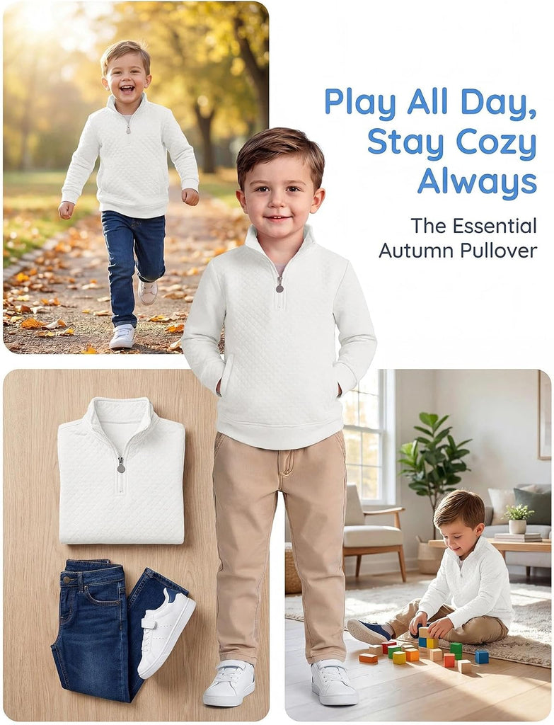 Toddler Boys Quarter Zip Quilted Sweatshirts Baby Kids High Neck Long Sleeve Pullover Shirt Clothes