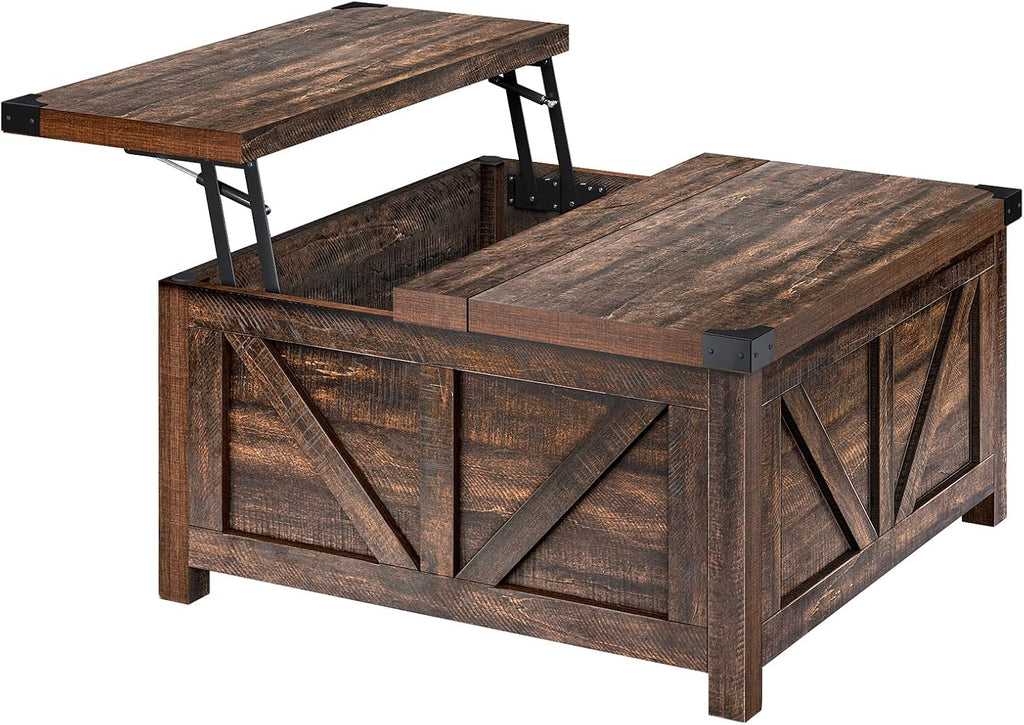 Farmhouse Lift Top Coffee Table with Storage, Wood Square Center Table with Charging Station&USB Port