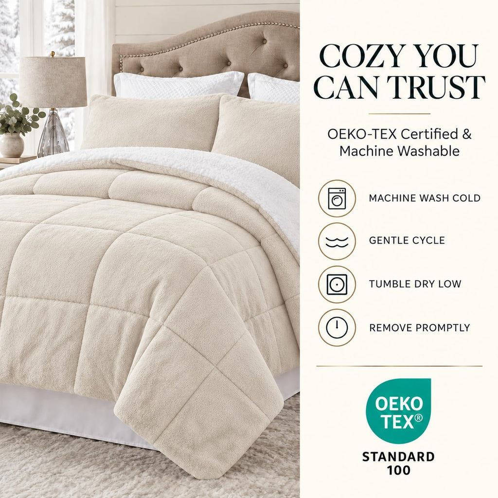 Comforter Set, Faux Fur Sherpa, Coconut Milk