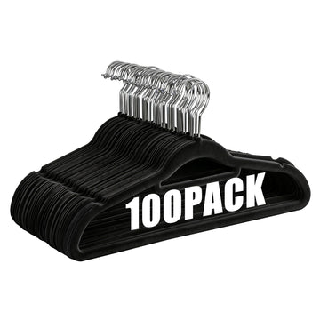 Velvet Hangers 100 Pack, Non-Slip Clothes Hangers with Tie Bar and Shoulder Notched Premium 360 Degree Swivel Hook