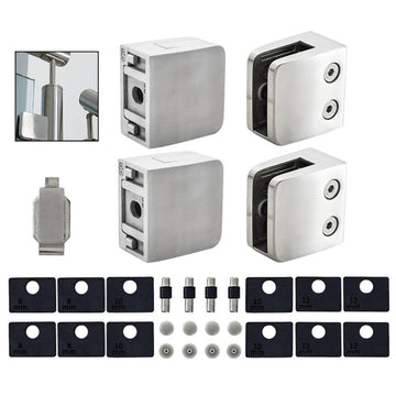 4-Pack Glass Clamps, 304 SS, Polished, 1/3-1/2 Inch