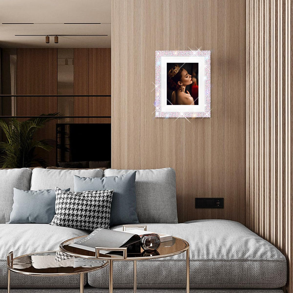 8x10 Bling Picture Frame, Display Pictures 5x7 with Mat or 8x10 Without Mat, Wall Hanging Glitter Shiny Crystal Photo