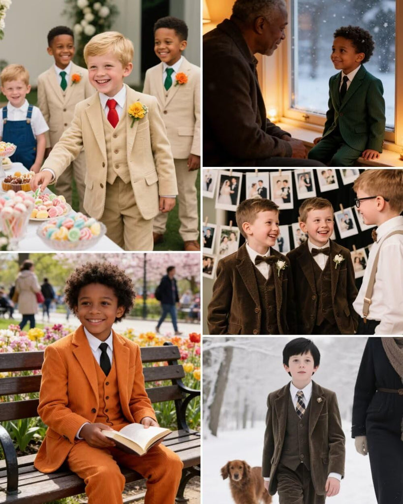 Retro Corduroy Boys Suit 3 Piece Slim Fit Kid Suits Tuxedo Set for Boy