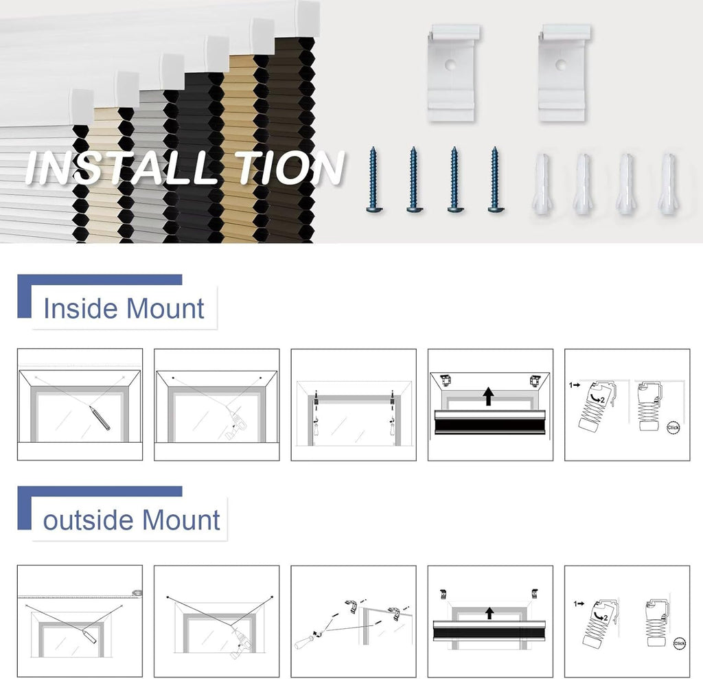 Cordless Cellular Window Shades No Tools No Drill Blackout Blinds for Indoor Windows Size X 72" Height White Room