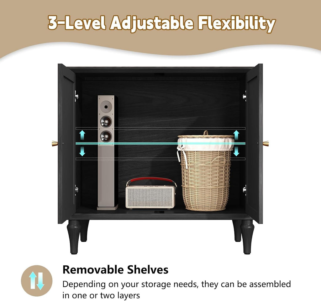 Black Sideboard Buffet Cabinet with Storage, Mid-Century Modern Storage Cabinet with 2 Doors and Adjustable Shelves