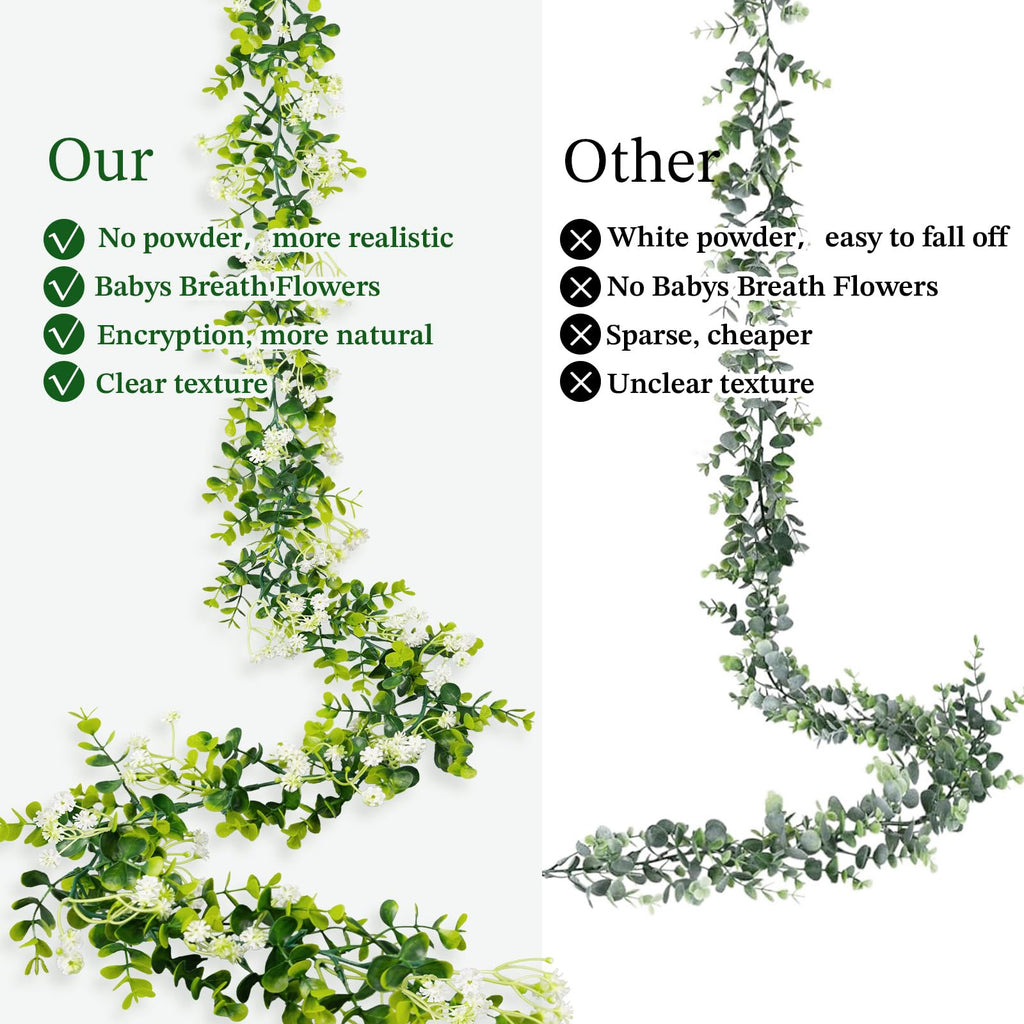 6FT Eucalyptus Garland with Flowers, 6 Pack Artificial Greenery Garland Hanging Summer Eucalyptus Garland Suitable