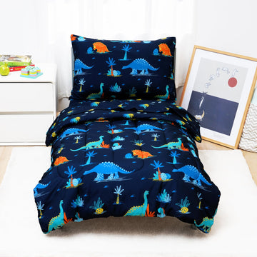 4 Piece Toddler Bedding Set - Soft Breathable Toddler Bedding Set for Boys Girls, Includes Quilted Comforter, Flat
