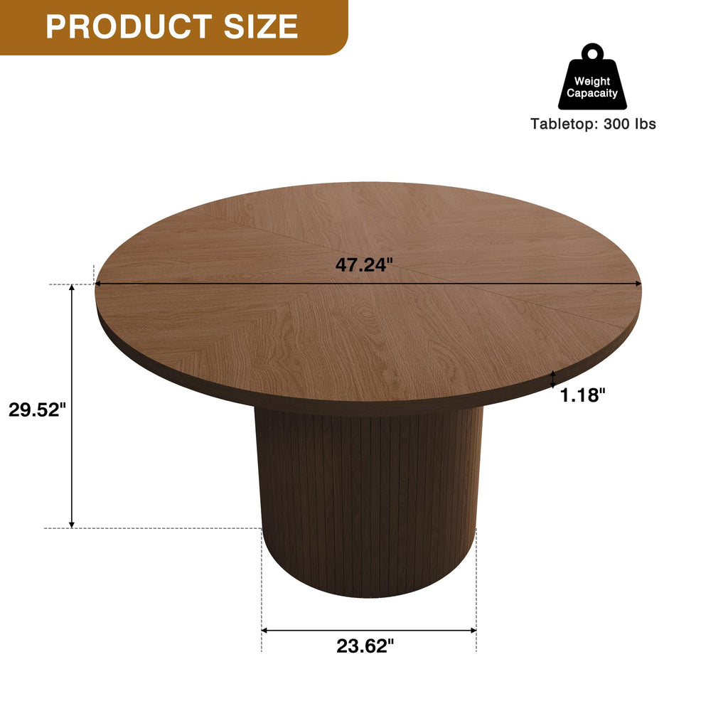 47 Inch Round Dining Table, Farmhouse Fluted Dining Kitchen Table, Modern Wood Small Circle Dining Table Living Room