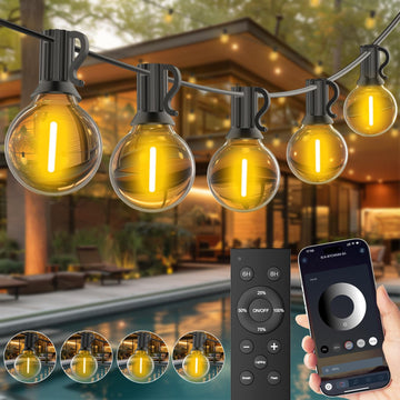 Outdoor String Lights, Smart APP & Remote Control Dimmable Patio Lights with Timer, Plug in LED String Lights