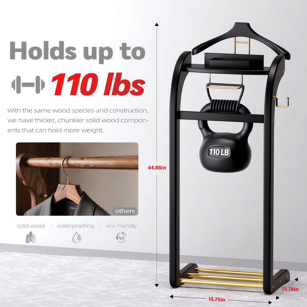 Suit Valet Stand for Men, Wood Mens Valet Stand (Black)
