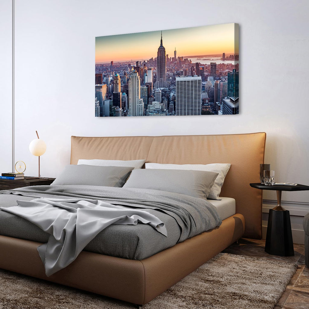 NYC Wall Manhattan Skyline at Night Painting Prints Sunset New York City Wall Decor Modern Building Skyscraper