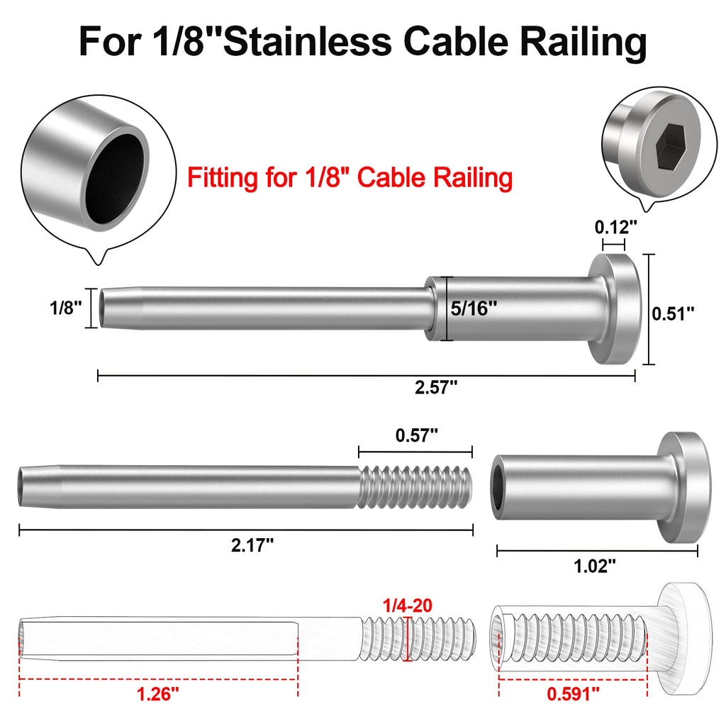 50 Pack 1/8" Invisible Cable Railing kit, T316 Stainless Steel