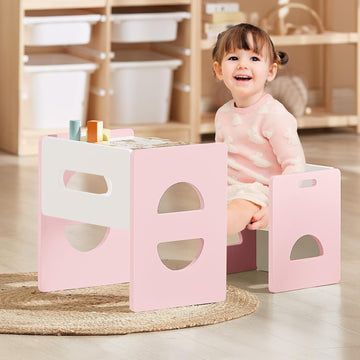 Height Adjustable Montessori Table and Chair Set for Age 1-3, Solid Wood Toddler Table and Chair Set, Weaning Baby