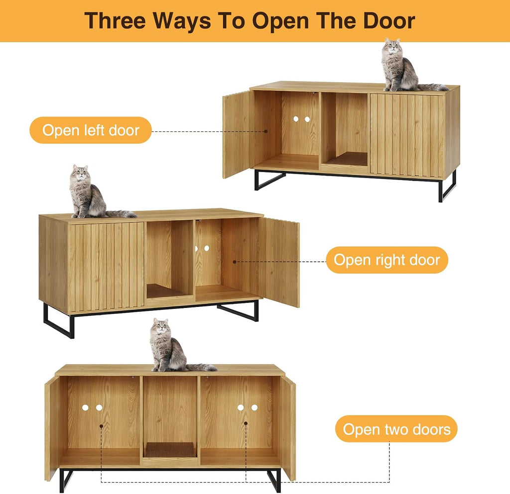 Cat Litter Box Enclosure for 2 Cats, 47.6'' Litter Box Furniture Hidden with Scratch Pad, Double Room Large Cat