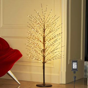 Lighted Brown Tree with 576L Warm White Fairy Lights 4FT, Twig Tree with Lights for Indoor Outdoor Home Christmas