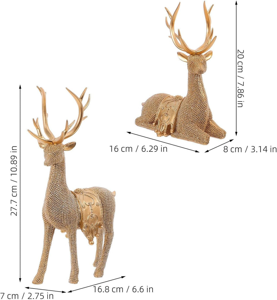 Xmas Deer Statue Set Decoration, Golden Resin