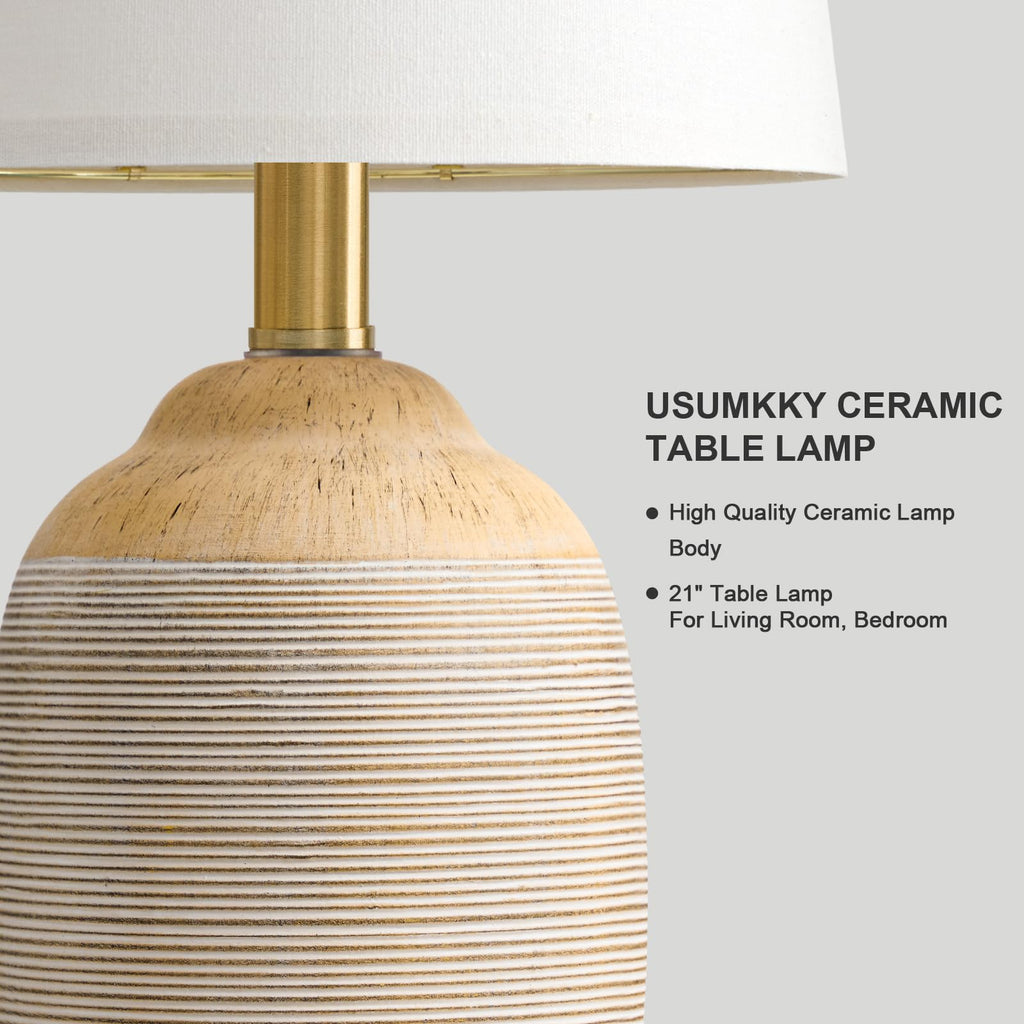 21" Vintage Ceramic Table Lamps Set of 2 Rustic Cream