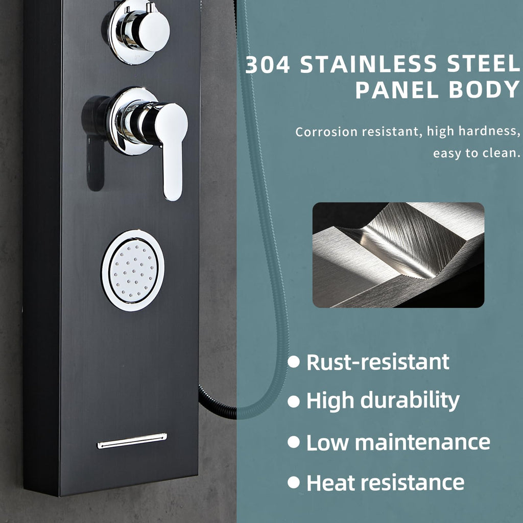 5-In-1Shower Panel Tower System-Brushed Black