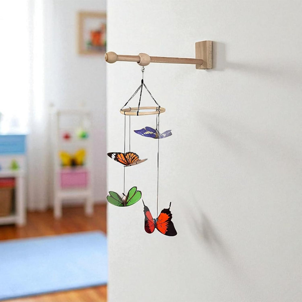 Butterfly Baby Mobile - Montessori Hanging Nursery Decor, Beech Wood Hoop & Colorful Butterflies for Crib/Play Area