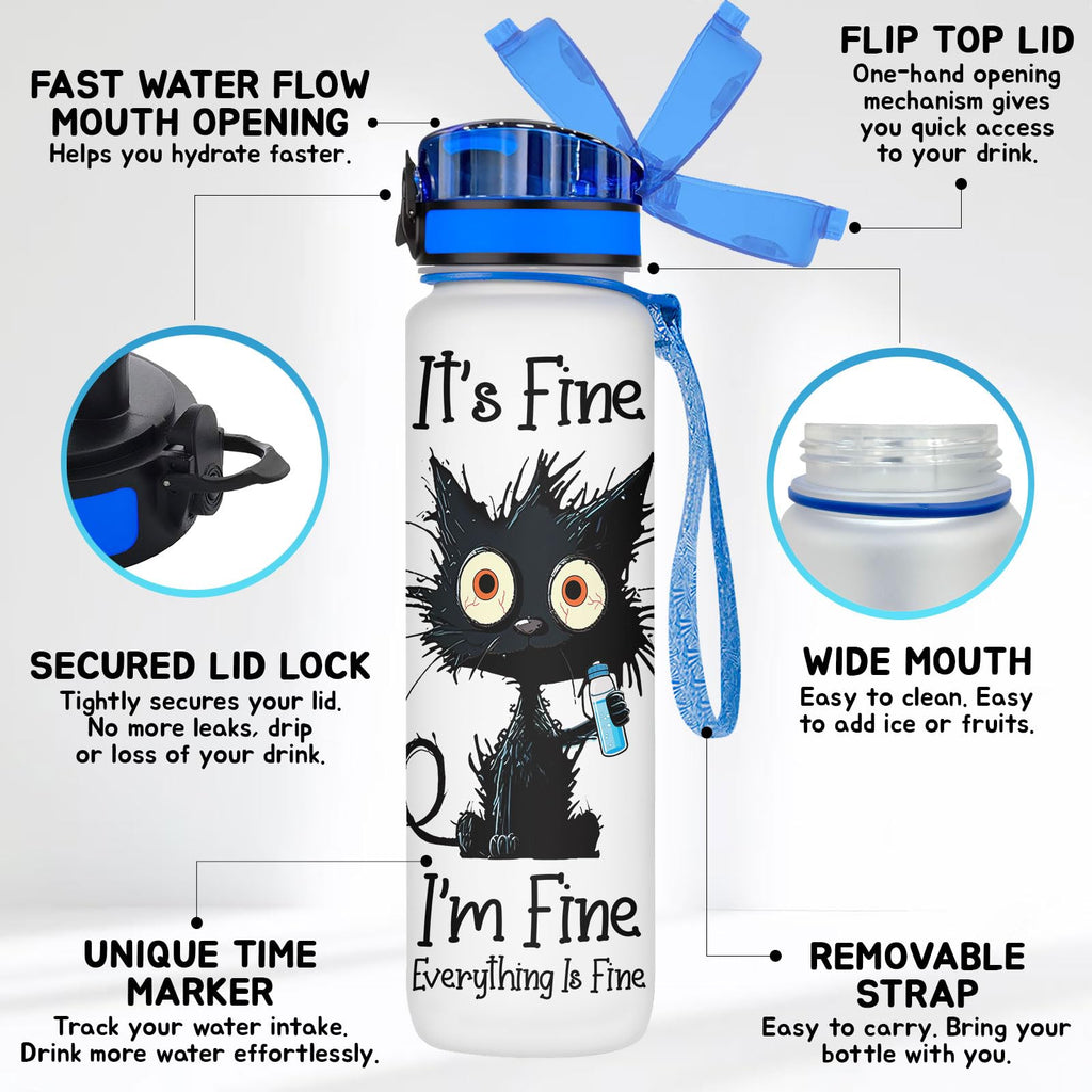 Crazy Cat Time Marker Funny Lover 32 oz Water Bottle, Birthday Present