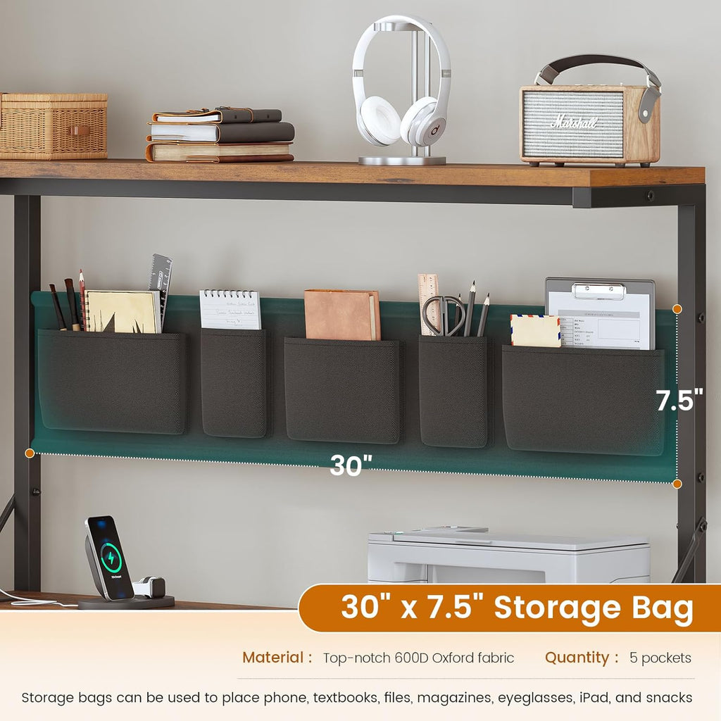 L Shaped Desk with Drawers and Hutch, 47.2" Reversible Office Computer Desk with 5 Fabric Drawers
