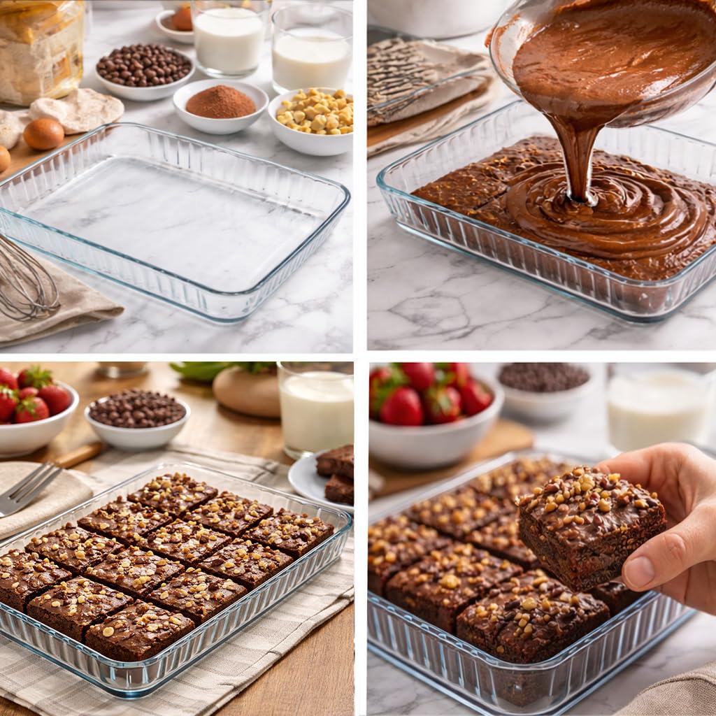 4-Qt (16" x 11" x 2") Glass Baking Dishes for Oven, Glass Oven Pan & Tray Bakeware, Borosilicate Glass Casserole Dish