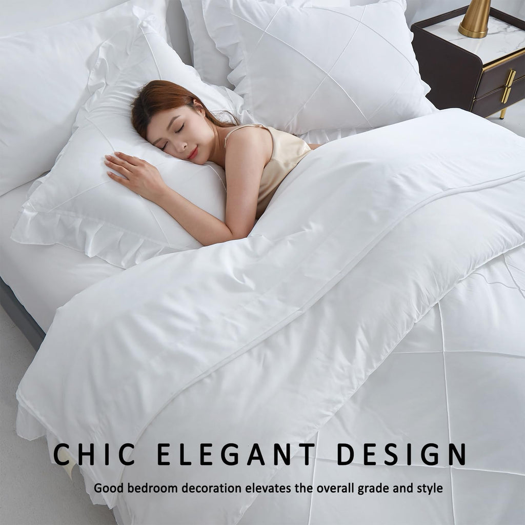White Comforter Set, 7 Pcs Bed in a Bag Ruffle Bedding Set