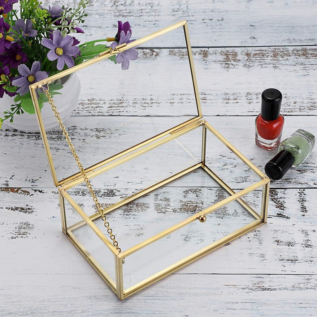 Vintage Glass Keepsake Box, Rectangle Jewelry Display Organizer Case