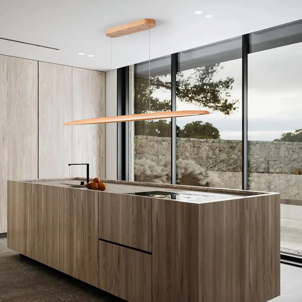71" 40W Wood LED Linear Pendant Light Fixture Led Dining Room Light Dimmable Hanging Light Fixture Kitchen Island