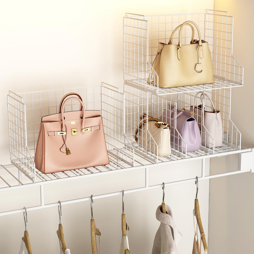 Purse Organizer for Closet:Adjustable 2-Pack Dividers Purse Organizer-Stackable Wire Handbags Storage Baskets-Open