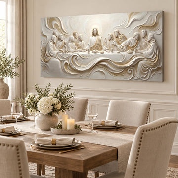 The Last Supper Textured Geometric Canvas Wall Art, structured and approachable Jesus and Apostles Scene for modern
