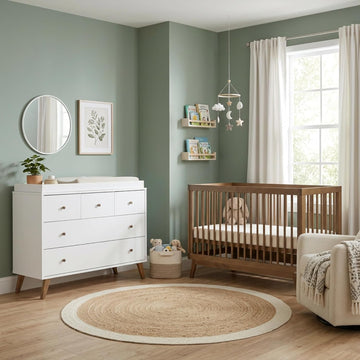Harmony Crib & Dresser Set Nursery Furniture Combo, White/Walnut