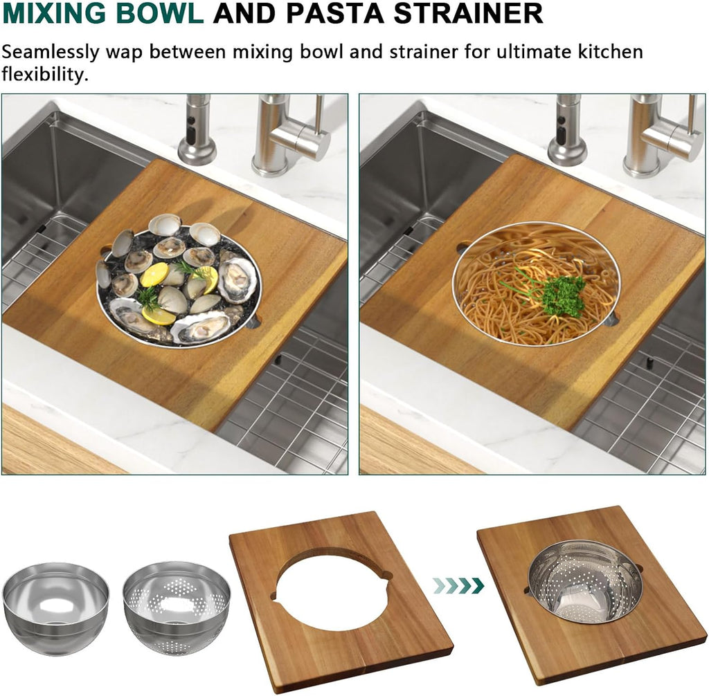 32 Undermount Kitchen Sink 16 Gauge 304 Stainless Steel Single Bowl Multifunctional 32x19 Undermount Workstation Sink