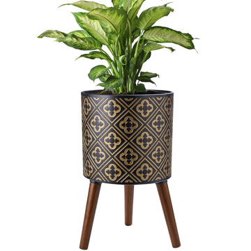 12 Inch Plant with Stand Planter for Indoor Plants Large Modern Mid-Century Plant Pots Indoor Outdoor with Drainage