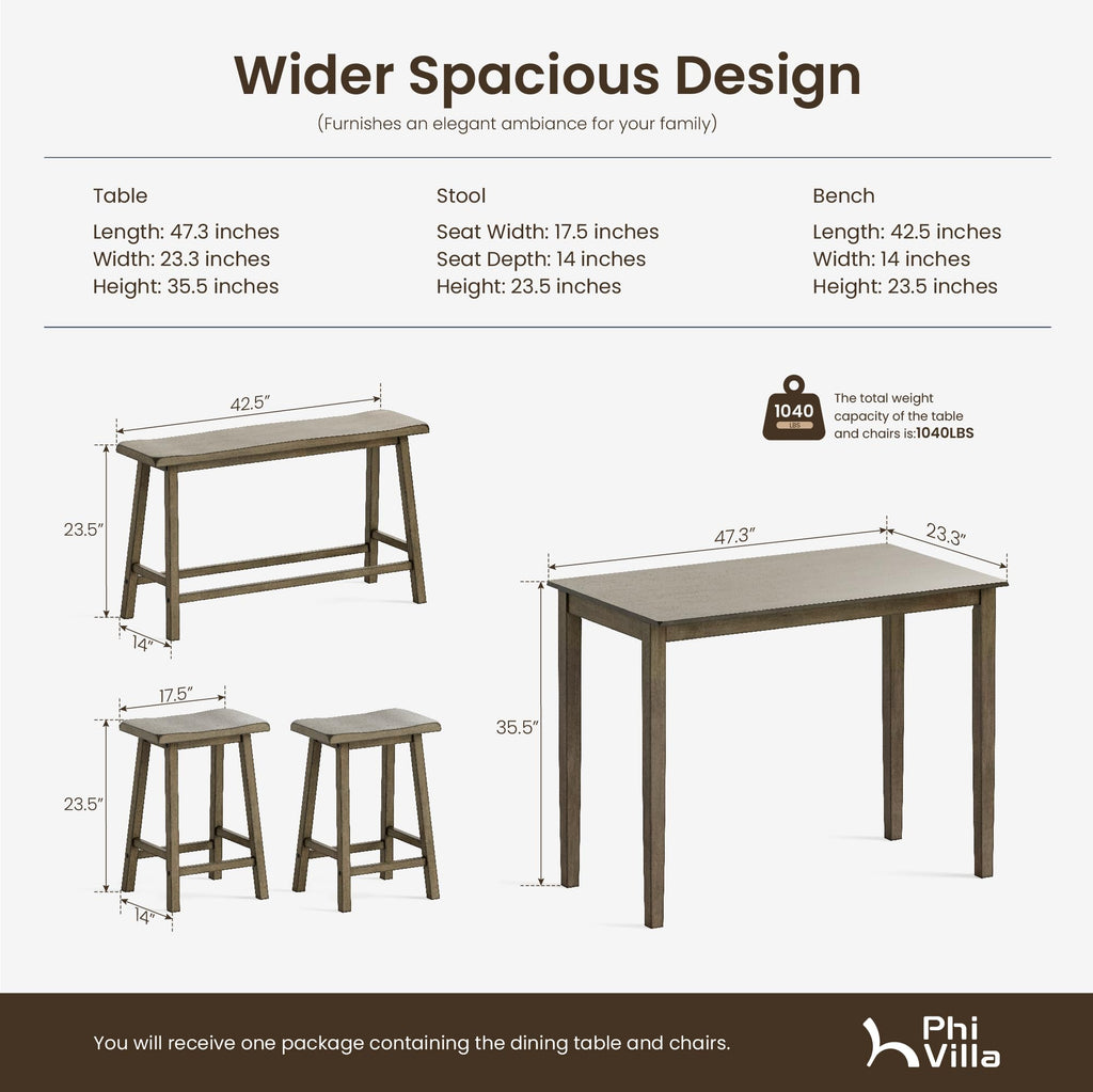 Counter Height Bar Table and Chairs Set for 4, Smoky Brown