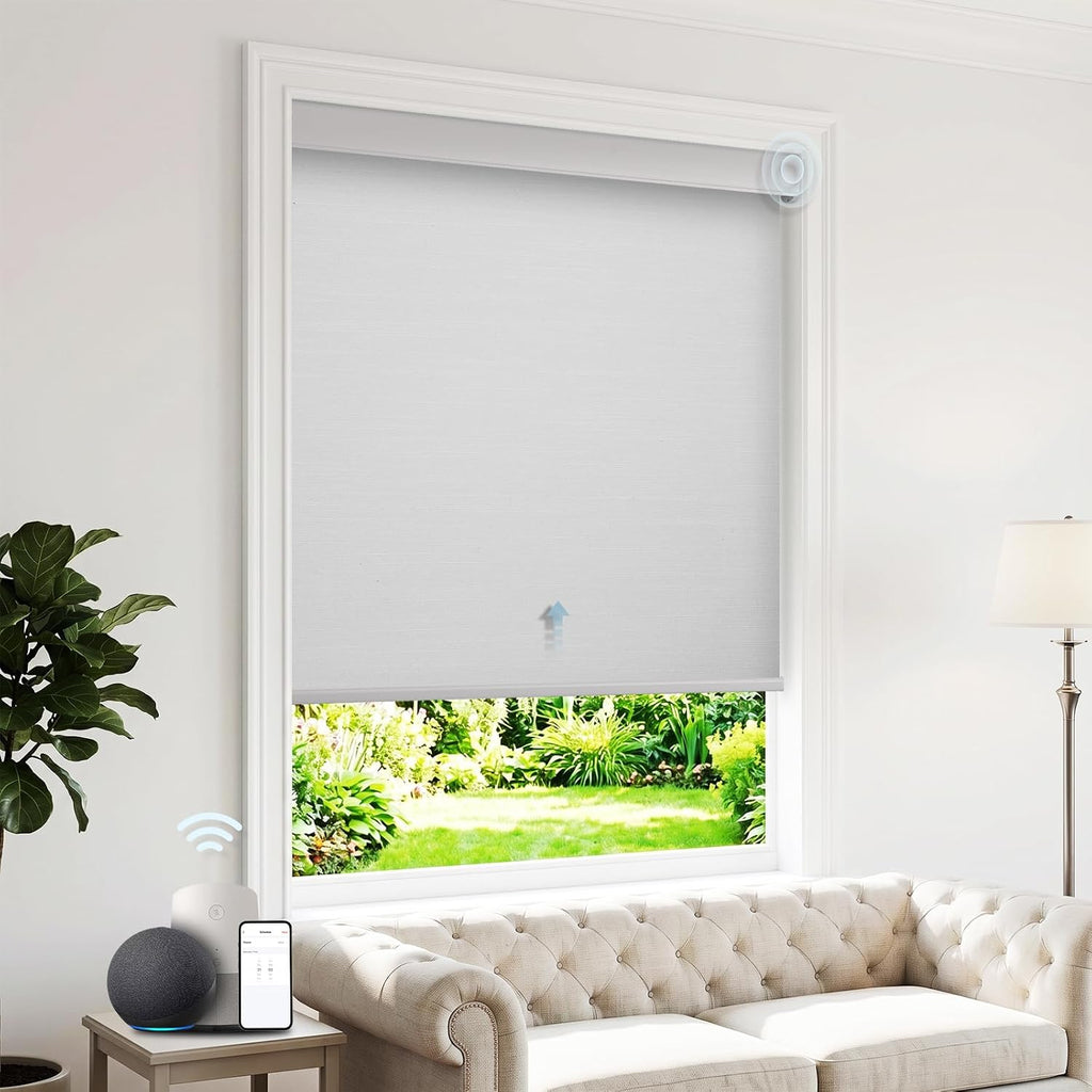 Motorized Blinds with Remote, Blackout Roller Shades, Black, - White
