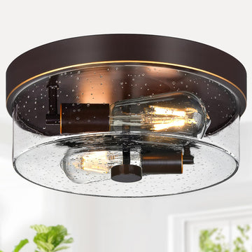 Flush Mount Ceiling Light Fixtures, 2-Light Oil Rubbed Bronze Ceiling Mount for Farmhouse with Seeded Glass