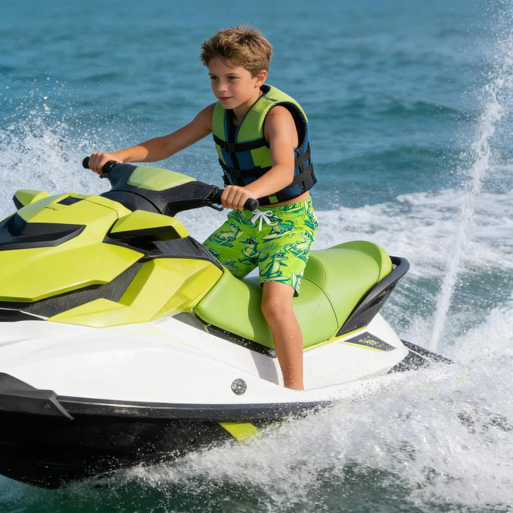 Boys Funny Print Swim Trunks with Anti-Chafe Mesh Lining