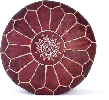 Moroccan Embroidered Leather Pouf | Delivered Unstuffed | Ottoman, Footstool, Footrest, Hassock, Floor Cushion