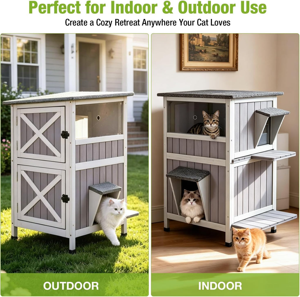 2-Story Large Outdoor Cat House Weatherproof for 2-4 Outdoor Cats