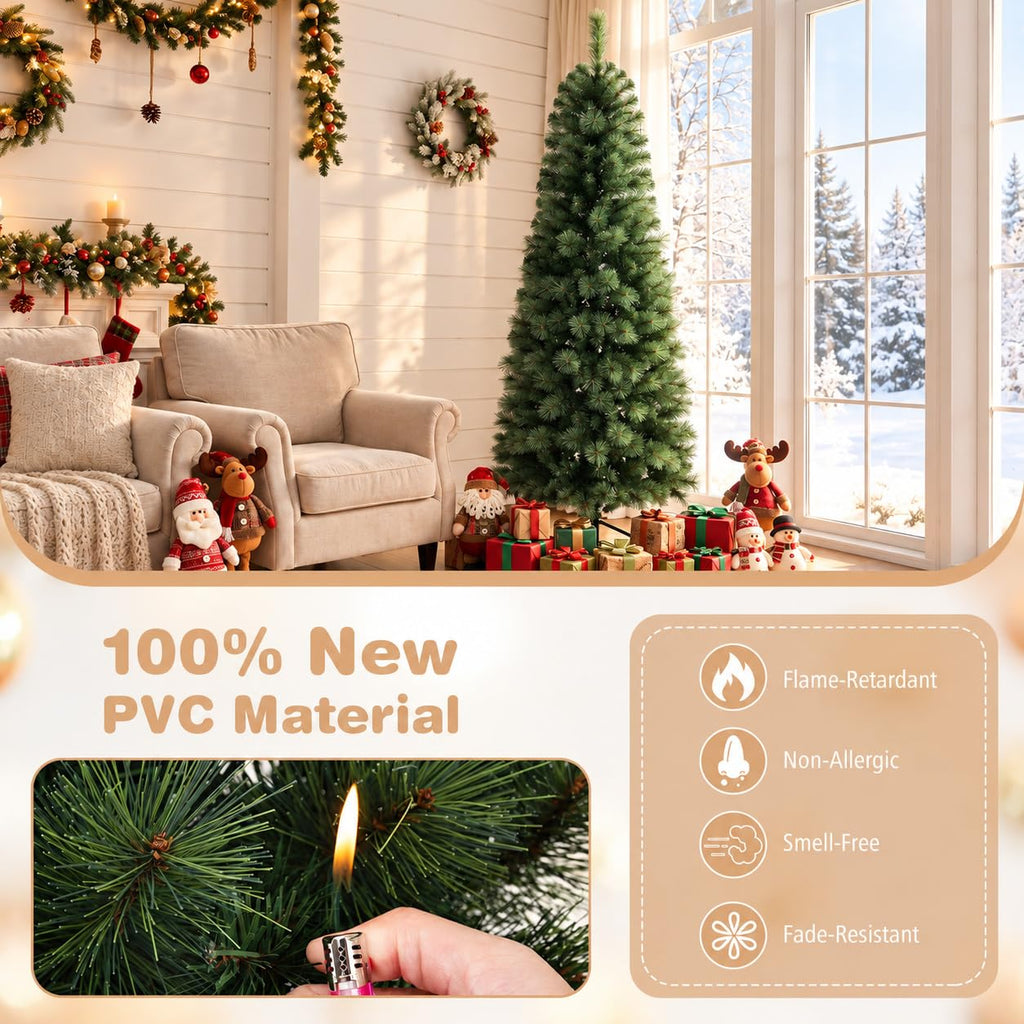 7 FT Pre-Lit Artificial Half Christmas Tree with 8 Lighting Modes